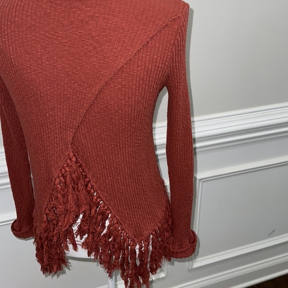 Anthropologie Eri+Ali Scoop Neck Burnt Orange Cuffed Sleeves Fringe Sweater sz S - Picture 5 of 7